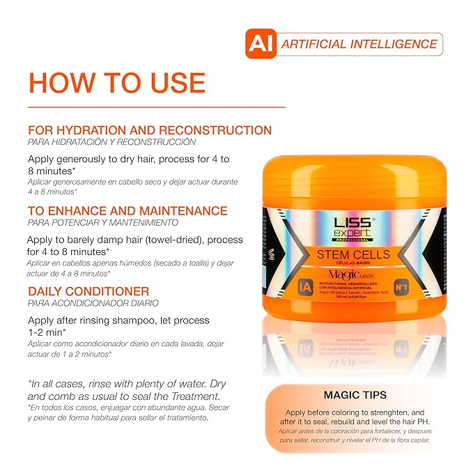 Liss Expert Stem Cells Magic MASK, Argan Oil, Keratin, Hyaluronic Acid | Provides Long-Lasting Frizz & Humidity Protection| Moisturizing | For All Types of Hair