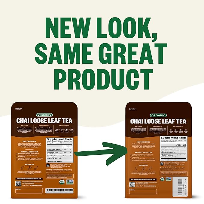 FGO Organic Chai Tea, 16 Ounce Loose Leaf Bulk Resealable Bag, Packaging May Vary (Pack of 1)