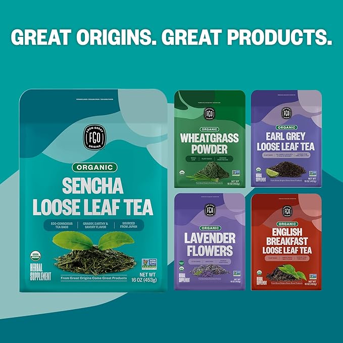 FGO Organic Sencha Green Tea, 4 Ounce Loose Leaf, Resealable Bag, Sourced from Japan, Packaging May Vary (Pack of 1)