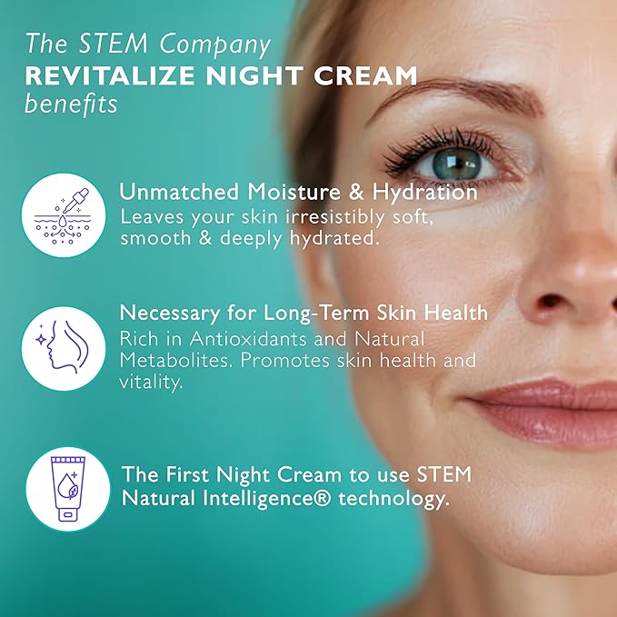 STEM Revitalize Night Cream, Facial Moisturizer, Luxury Skin Care, Face Moisturizer for Women, Peptides Serum, Antioxidant Support Overnight Face Mask & Cream, 1oz Bottle