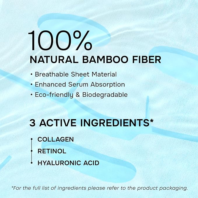 SimplyVital Collagen Face Mask with Retinol & Hyaluronic Acid - Bamboo Sheet Mask for Tightening & Lifting, Hydration & Elasticity, Anti-Aging Facial Lift Mask Skin Care, Mascarillas Faciales - 7 Pack