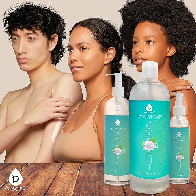 Pursonic Pure Unscented Fractionated Coconut Oil - 32 Oz Multipurpose Oil for Skin, Hair, Body Massage & Makeup Removal - Carrier Oil for Essential Oils and Aromatherapy