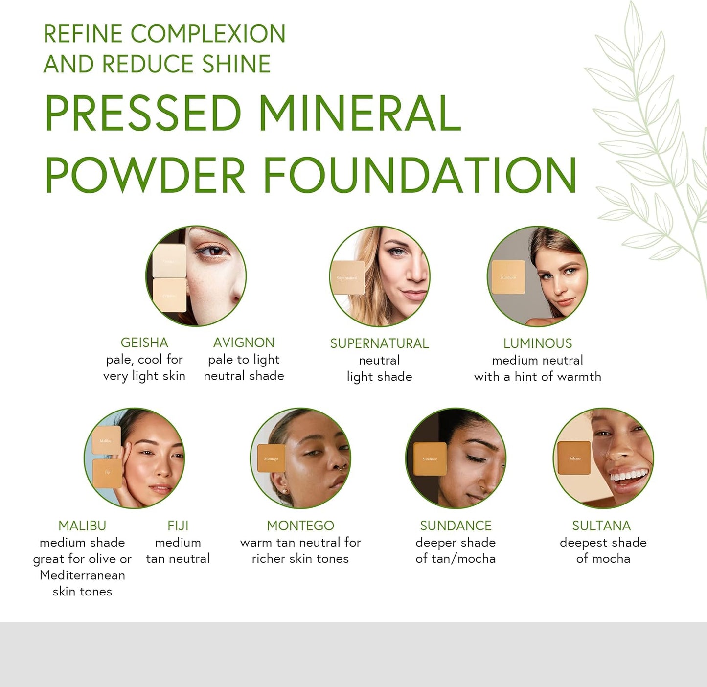 Honeybee Gardens Pressed Mineral Powder Foundation Refill, Sundance, Deep Tan/Mocha, Adjustable Coverage, Natural Finish, With Botanical Extracts And Vitamin E, 7.5g