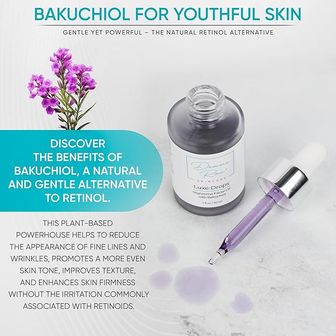 Luxe Drops Nighttime Facial Oil for Dry Skin with Bakuchiol Retinol Alternative, Face Oil for Women Anti Aging, Lightweight, Moisturizing Face Care for Dry Skin