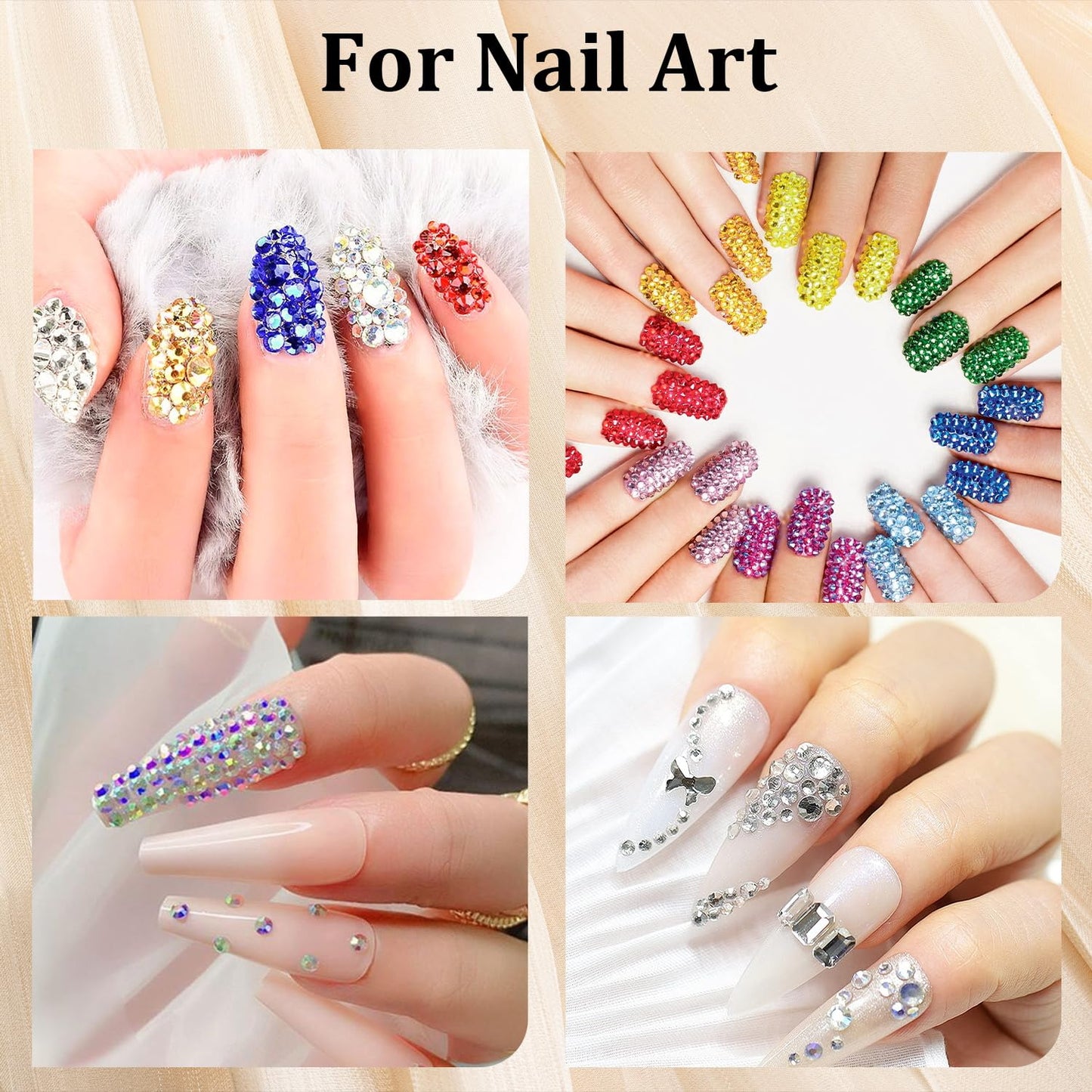 Colorful Face Gems for Makeup Set, Flatback Gorgeous Charming AB Glass Rhinestone with Makeup Glue+Picker Pencil+Tweezer for Eye Body Hair Make-up and Nail Art Deco