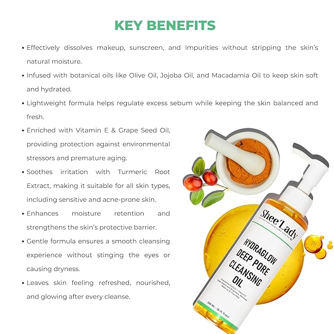 Shee'lady Hydraglow Deep Pore Cleansing Oil, limpiador facial en aceite – Best Cleansing Oil for Face, Blackhead & Makeup Remover Korean Skin Care, 6.76 fl oz (200ml)