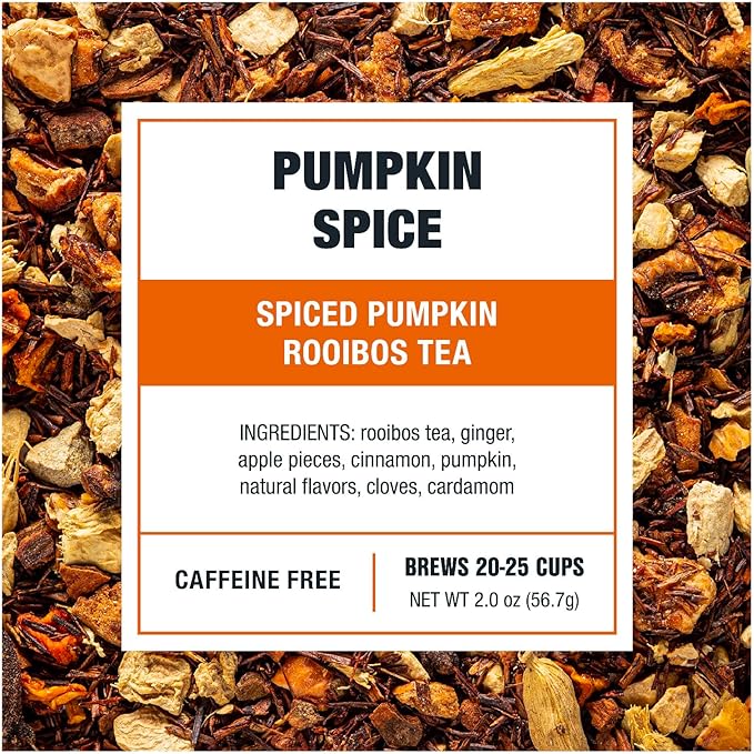 Tiesta Tea - Pumpkin Spice Rooibos Tea | Loose Leaf | Premium Blend | Non-Caffeinated Herbal Infusion | Make Hot or Iced & Up to 25 Cups | 2oz Resealable Pouch