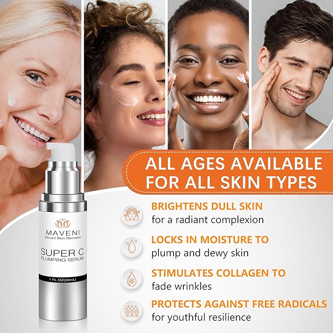 Super C Serum for Mature Skin, All-in-One Vitamin Formula Hydrates, Dark Spot Serum, Hydrates, Firms, Lifts, Smooths, Wrinkles, Reduce Dark Spots, Targets Age Spots & Wrinkles, 1 fl oz