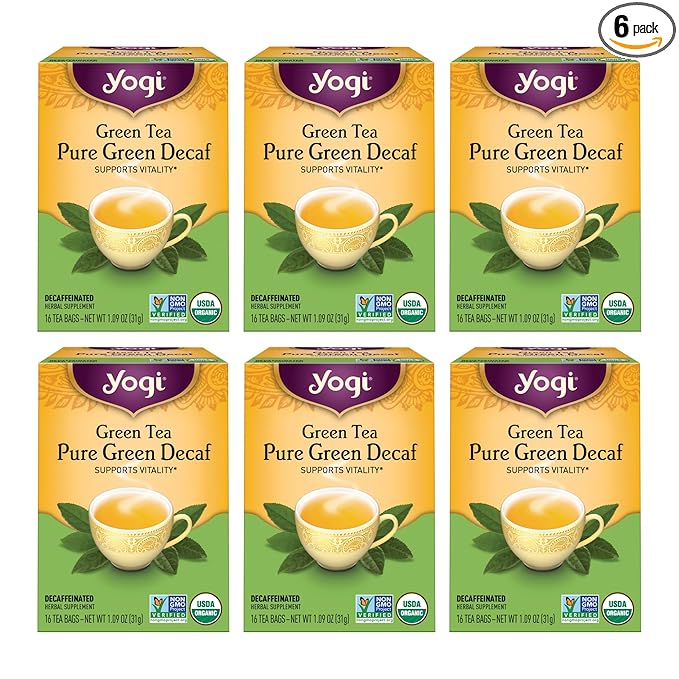 Yogi Tea - Green Tea Pure Green Decaf (6 Pack) - Supports Vitality - 96 Tea Bags