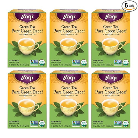 Yogi Tea - Green Tea Pure Green Decaf (6 Pack) - Supports Vitality - 96 Tea Bags
