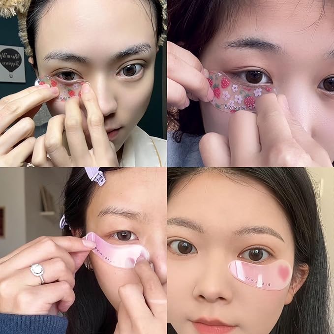 Black Wings 6 Pairs Silicone Eye Patches with Self-Adhesive Design - Cute Bear & Rabbit Inspired Eye Care Patches (strawberry 6 pairs)