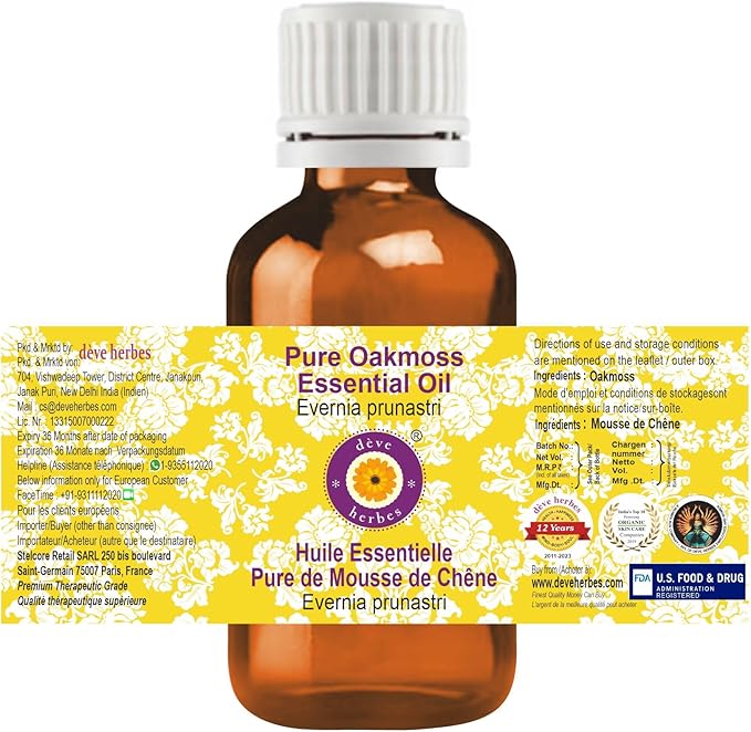 dève herbes Pure Oakmoss Essential Oil (Evernia prunastri) Therapeutic Grade Steam Distilled 15ml (0.50 oz)