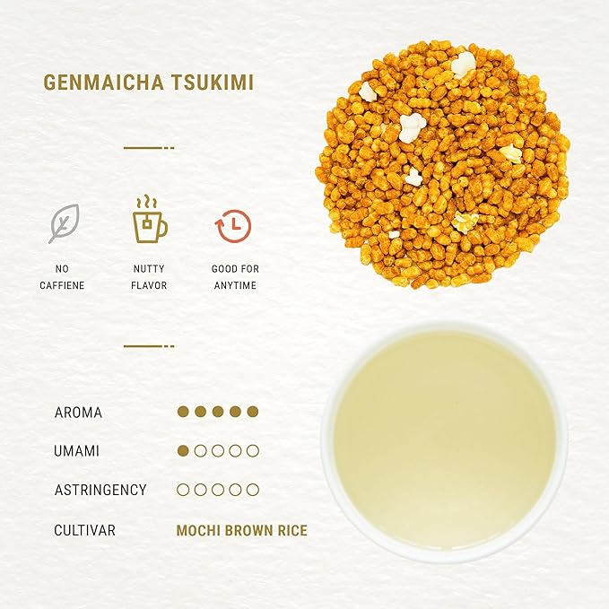 Senbird Organic Genmaicha, Caffeine-Free Japanese Mochi Rice Tea from Hokkaido Japan, Herbal Tea in Airtight Tin, 100g (3.5oz)
