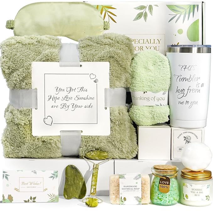Self Care Gifts for Women – Spa Gift Basket with Blanket, Birthday Gifts, Get Well Soon Gifts, Relaxation Care Package for Mom, Wife, Sister, Friend