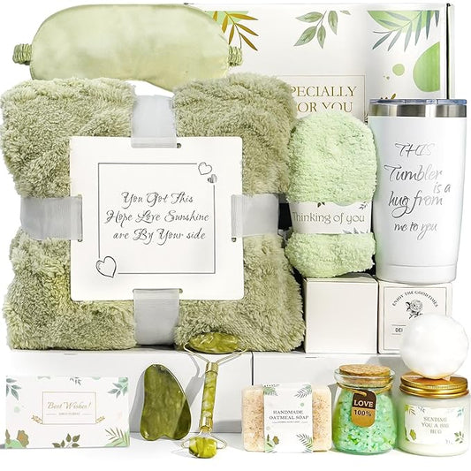 Self Care Gifts for Women – Spa Gift Basket with Blanket, Birthday Gifts, Get Well Soon Gifts, Relaxation Care Package for Mom, Wife, Sister, Friend