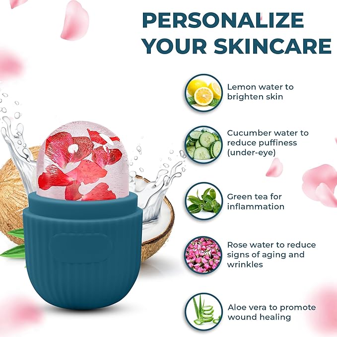 Luxury Cooling Ice Face Roller - Silicone Ice Mold for Face, Eyes, and Neck (Blue)