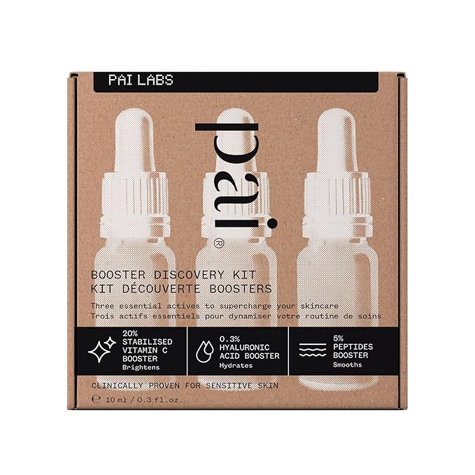 Pai Skincare - Booster Discovery Kit | Stabilised Vitamin C (10ml) + Hyaluronic Acid (10ml) + Peptides (10ml) | Natural, Vegan, Sensitive Skincare (3 Piece Set)