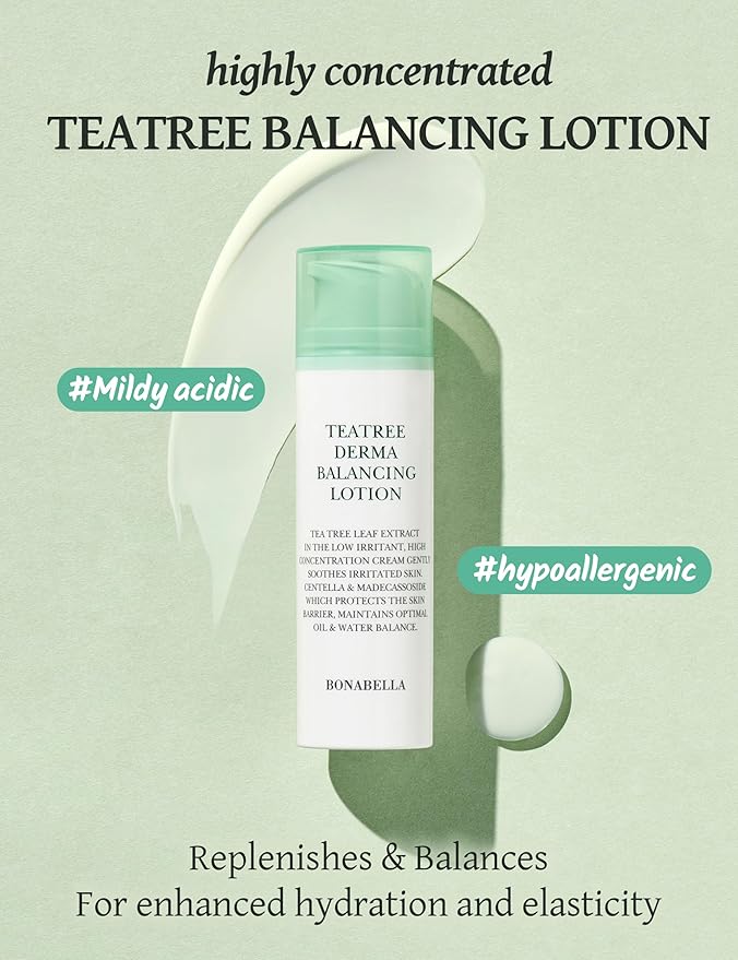 Tea Tree Derma Balancing Face Lotion | Daily Moisturizing Lotion Face Cream | Hydrating Face Moisturizer w/Cica & Hyaluronic Acid | Tea Tree Lotion for Extremely Dry Skin 1.79 fl oz