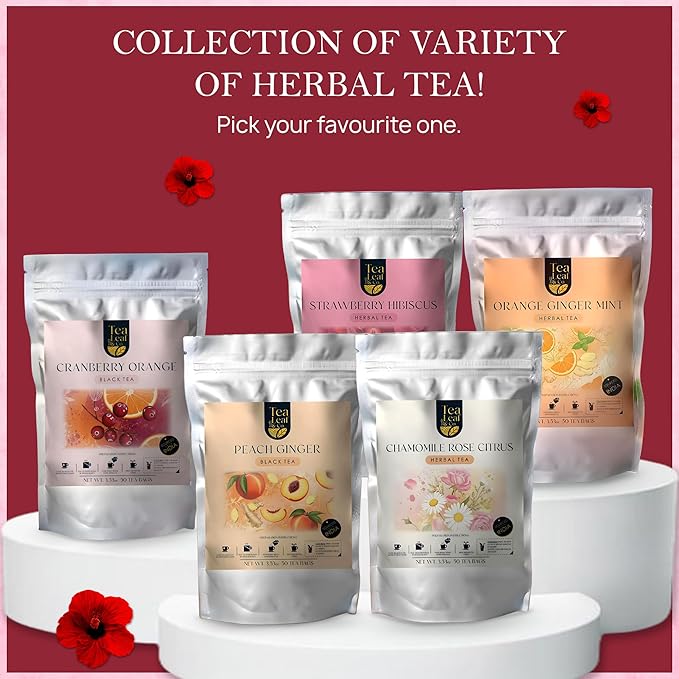 Tealeaf & Co. Hibiscus Tea with Hibiscus Flowers Extract - Pure Herbal Tea Bags Blended with Fresh Herbs - Flavored Herbal Blend - Low Caffeine - Gluten Free - 50 Teabags