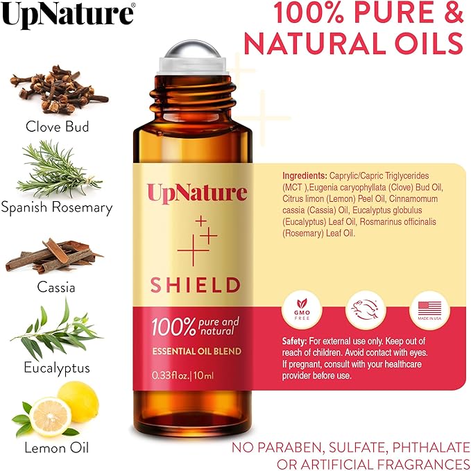 UpNature Shield Essential Oil Roll On - Well Being Blend with Clove Cinnamon Oil
