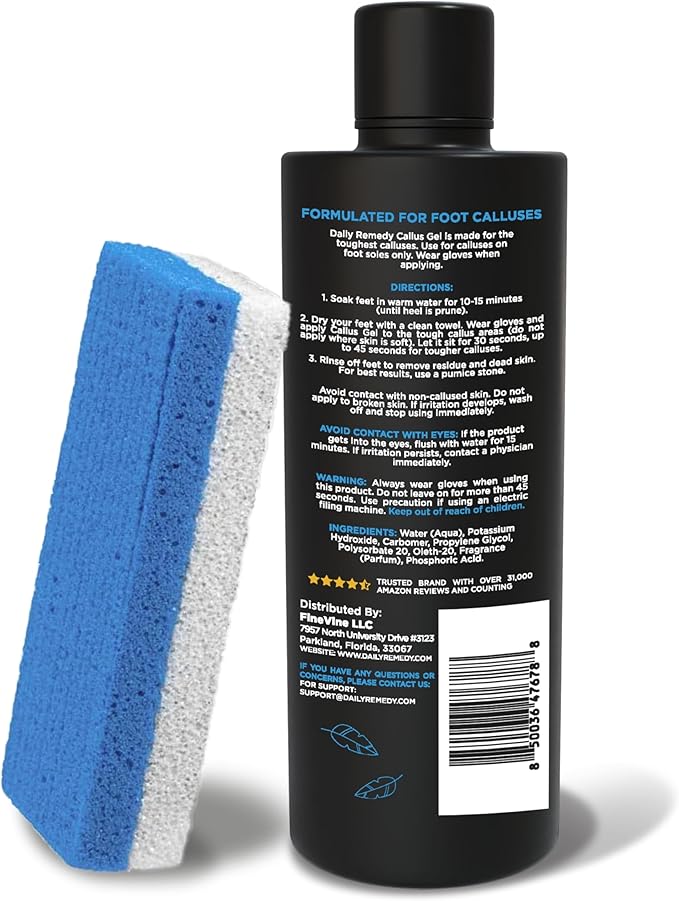 Callus Remover Gel – Professional Foot Callus Removal for Smooth Feet & Cracked Heels – Extra Strength Callus Gel with Pumice Stone – 8oz, Made in USA