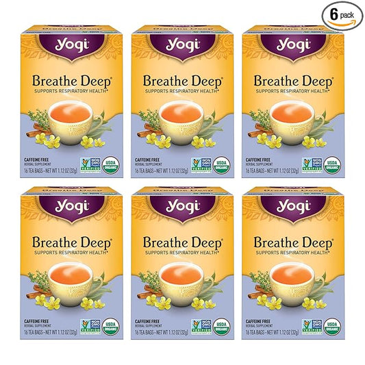 Yogi Tea Breathe Deep Tea - 16 Tea Bags per Pack (6 Packs) - Organic Respiratory Tea - Supports Respiratory Health - Includes Licorice Root, Eucalyptus Leaf, Ginger Root & Cinnamon Bark