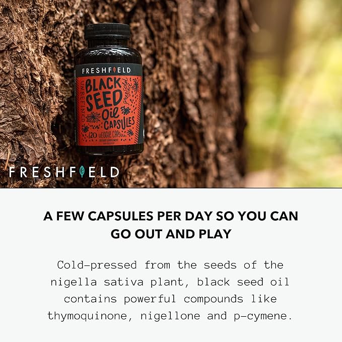 Freshfield Black Seed Oil: Up to 3X The Thymoquinone, Premium (Black Cumin Seed Oil, Nigella Sativa) | Cold Pressed | Vegan | Ultra Strength | Pure and 100% Natural. (120 Capsules)