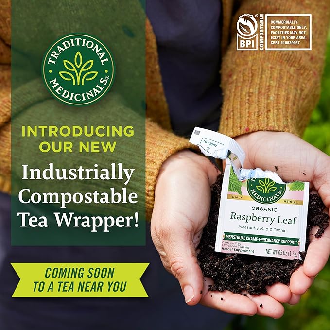 Traditional Medicinals Organic Raspberry Leaf Herbal Tea, Eases Menstrual Cramps & Supports Healthy Pregnancy, (Pack of 2) - 16 Tea Bags