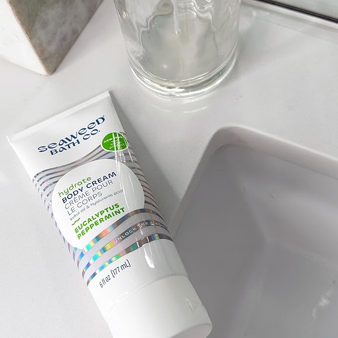 Seaweed Bath Co. Hydrate Body Cream, Eucalyptus Peppermint Scent, 6 Ounce, Nourishing Hand & Body Lotion Moisturizer for Dry Skin, with Sustainably Harvested Seaweed, Kukui Oil, Hyaluronic Acid