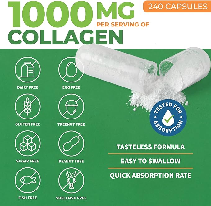 ForestLeaf Multi Collagen Pills - Collagen Men & Collagen Women - Hydrolyzed Collagen Supplements with Vitamin C & Hyaluronic Acid - Collagen Capsules for Hair, Skin & Nails (240 Peptide Capsules)