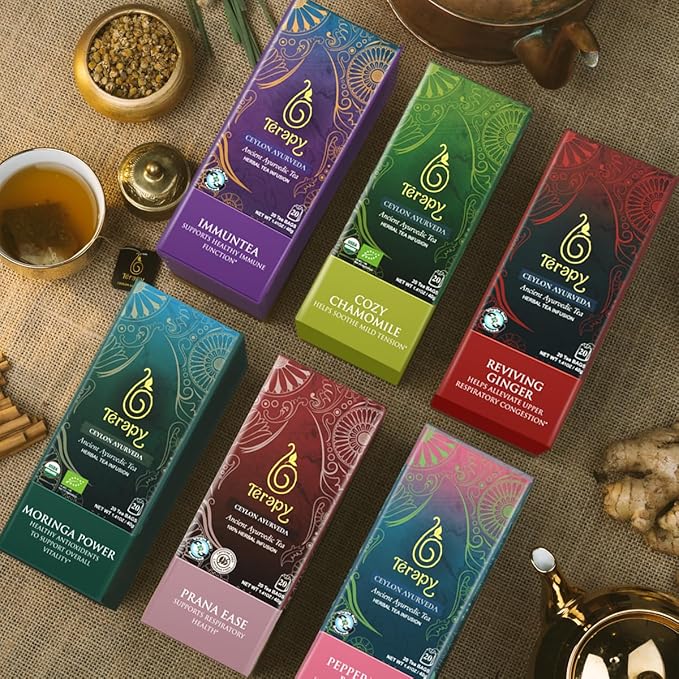 Térapy Ceylon Organic MORINGA TEA | USDA Organic Herbal Tea Bags| Helps with Vitality & Antioxidants | 100% Natural Ayurvedic Ingredients | 20 Individually Wrapped Tea Bags