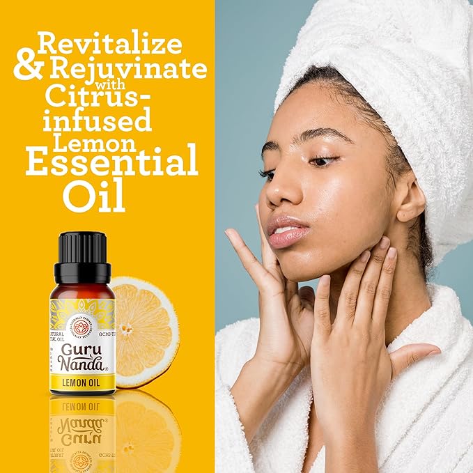 GuruNanda Lemon Essential Oil - 100% Pure, Natural, Undiluted Aromatherapy Oil for Diffusers, Massage & DIY Recipes - Fresh Citrus Scent (2x0.5 Fl Oz)