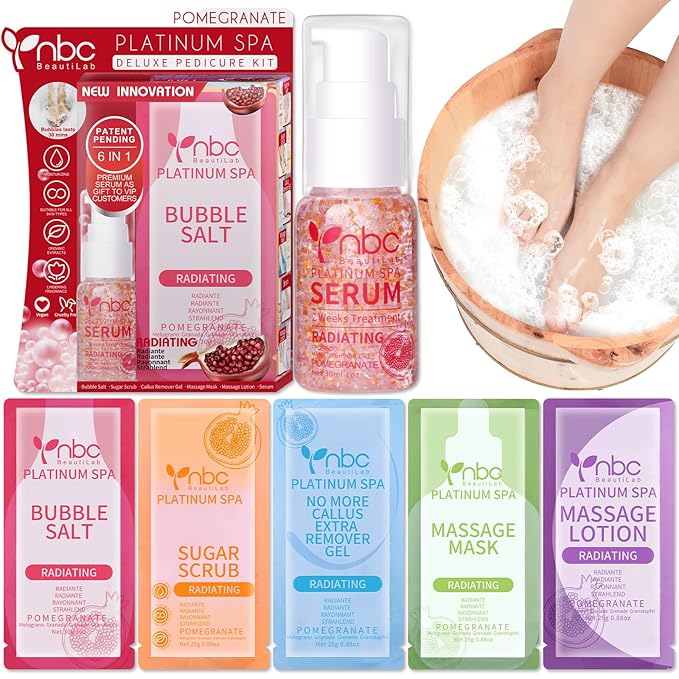 Pedicure Foot Soak Set - Upgraded 6 in 1 Foot Spa, Foot Bath Spa, Pedicure Kit, Foot Soak for Tired & Dry Cracked Feet, Athletes Feet and Calluses (Pomegranate)