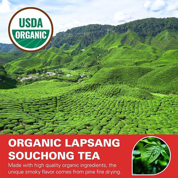 WT WEETEE Organic Lapsang Souchong Tea Bags, Organic Smoky Black Tea 100 Count, Natural Caffeine & Antioxidant, Classic Chinese Tea