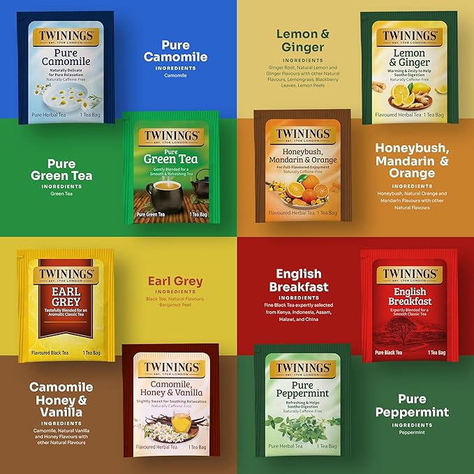 Tea Bunch Twinings 48 Tea Bags Herbal Variety Pack – 8 Herbal Flavors with 20 Honey Sticks, Perfect Tea Gift Set for Any Occasion