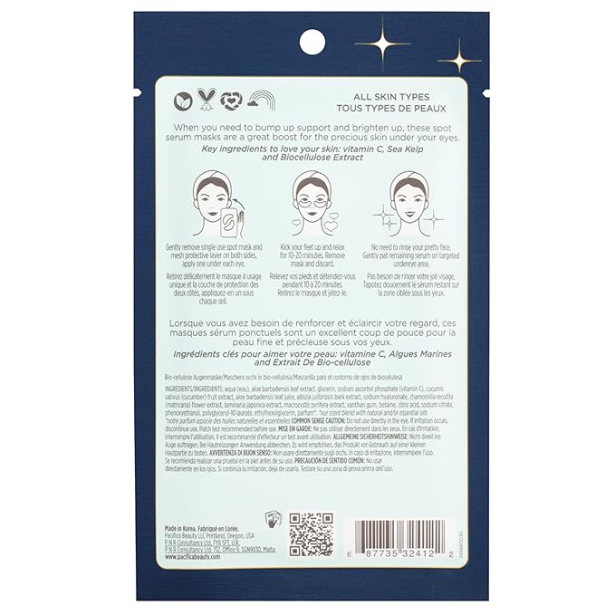 Pacifica Undereye Spot Serum Mask – Bright Eye Vitamin C Mask for Dark Circles & Hydration, Brightening Under Eye Treatment, Vegan & Cruelty-Free, 4 Pack