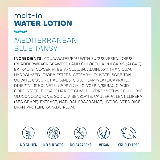 Seaweed Bath Co. Melt-in Water Lotion, Mediterranean Blue Tansy Scent, 4 Ounce, Sustainably Harvested Seaweed, Sea Grape, Beta-Glucan