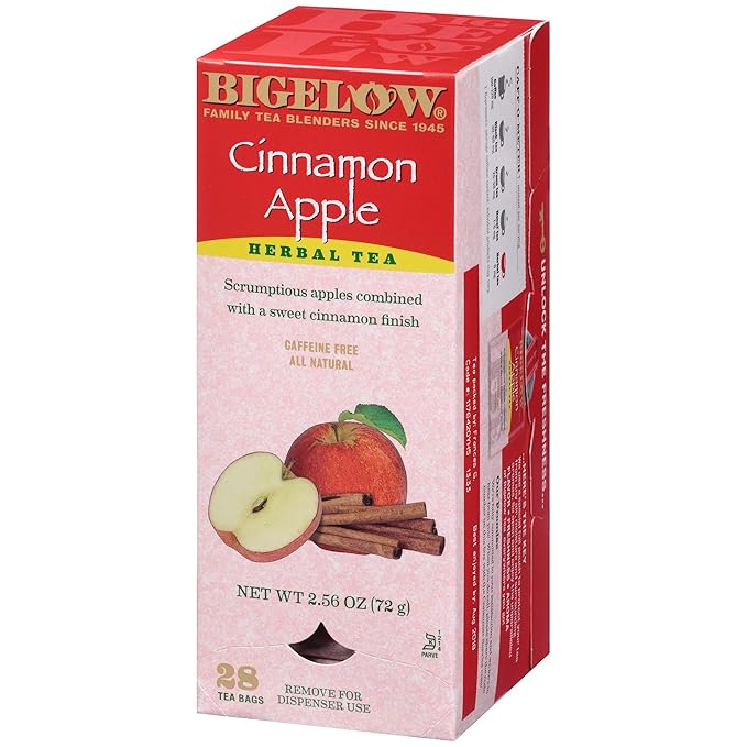 Bigelow Cinnamon Apple Herbal Tea Bags 28-Count Box (Pack of 1) Cinnamon Apple Hibiscus Flavored Herbal Tea Bags All Natural Non-GMO
