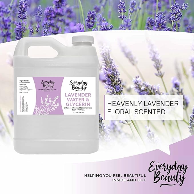 Lavender Water & Glycerin Facial Toner Bulk - 32 oz All Natural Enhanced Hydrating Spray Mist for Face and Hair - 100% All Natural Lavender Water Hydrosol with Vegetable Glycerin