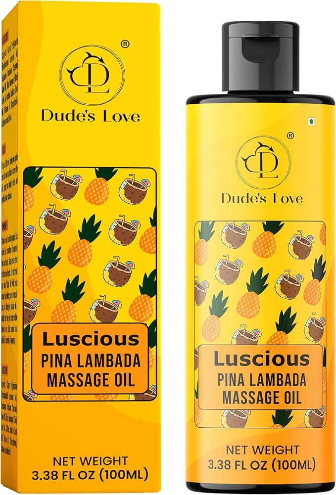 Dude's Love Luscious Pina Lambada Massage Oil - Natural Pleasant Aroma, for Men & Women, Nourishing & Moisturizing - 100 ML (3.38 Fl Oz)