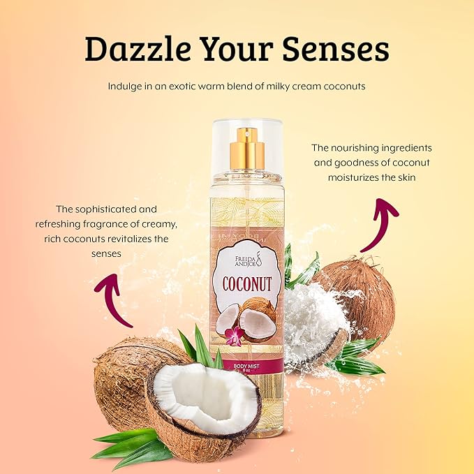 Home Spa Gift 10oz Deep Moisturizing Fragrance Body Lotion & 8 oz. Fine Fragrance Body Mist Set Luxury Self-Care Combo for Women and Girls (Coconut) Mother’s Day Gift for Mom