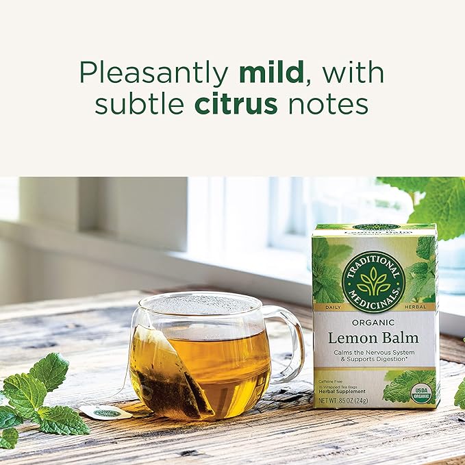 Traditional Medicinals Organic Lemon Balm Herbal Tea, Calming and Supports Digestion, (Pack of 1) - 16 Tea Bags