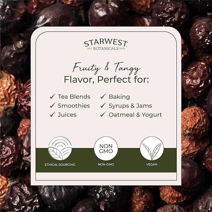 Starwest Botanicals Rosehips Organic - Dried Herb for Tea & Baking, Natural Source of Vitamin C, Seedless, Cut & Sifted, Certified Kosher, Non-GMO - Bulk 1 lb Bag