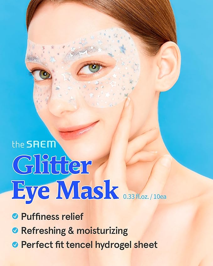 THESAEM Iceland Glitter Eye Goggle Mask - Refreshing & Hydrating Korean Eye Mask Patch for Puffy Eyes - Vitamin & Hyaluronic Acid - Tencel Hydrogel Sheet - Gift for Women 10ea