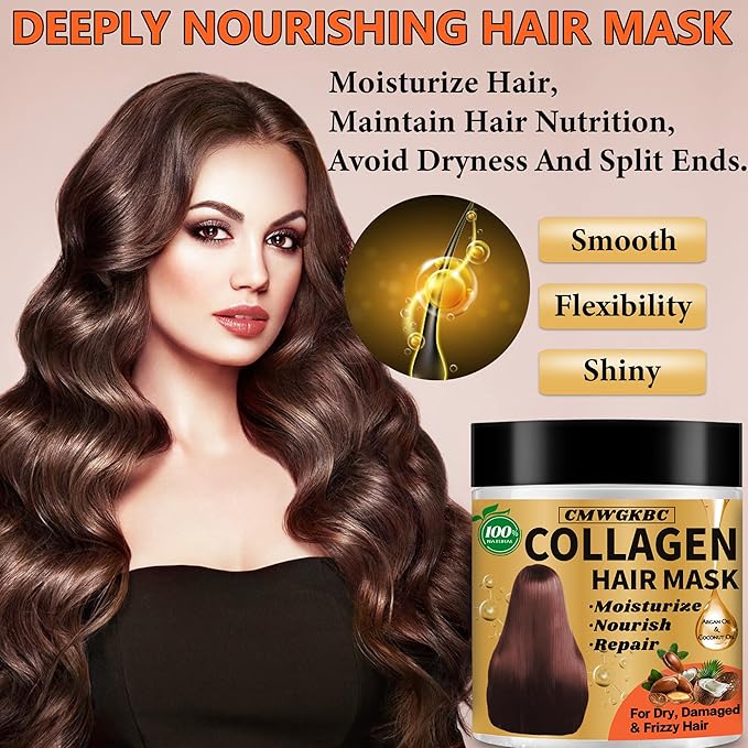 Collagen Hair Mask & Keratin Hair Mask for Damaged Hair,Keratin Hair Treatment,Repair Deep Conditioner for Dry Hair,Vitamin E Natural Hydrating Hair Mask with Argan Oil All Hair Type,Hair Care Gifts