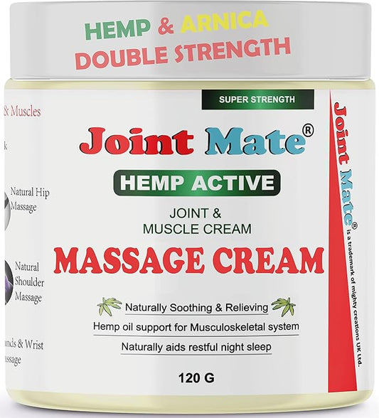 Hemp Cream HIGH Strength for Joint & Muscle Natural Massage Knee Hands Feet Shoulder Neck Lower Back- Non GMO- Clean- Organic Relief rub Balm