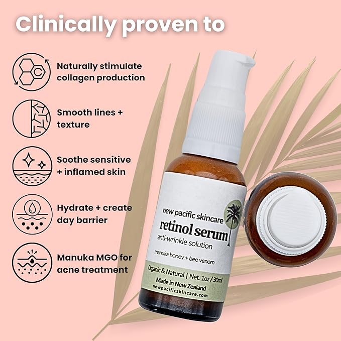 Organic Bee Venom + Manuka Honey Face Serum | Hydrating, Resurfacing, Collagen Booster | 2 month supply, 1oz/30ml | Made in New Zealand