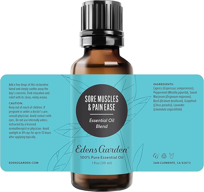 Edens Garden Sore Muscles & Pain Ease Essential Oil Blend- 100% Pure Premium Grade, Undiluted, Natural, Therapeutic, Aromatherapy, The Best for Skin, Face, Humidifiers 30 ml (1 fl oz)