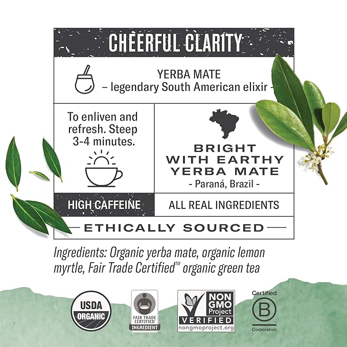 Numi Organic Tea Mate Lemon, Yerba Mate, Green Tea and Lemon Myrtle, 18 Count Tea Bags (Pack of 3)