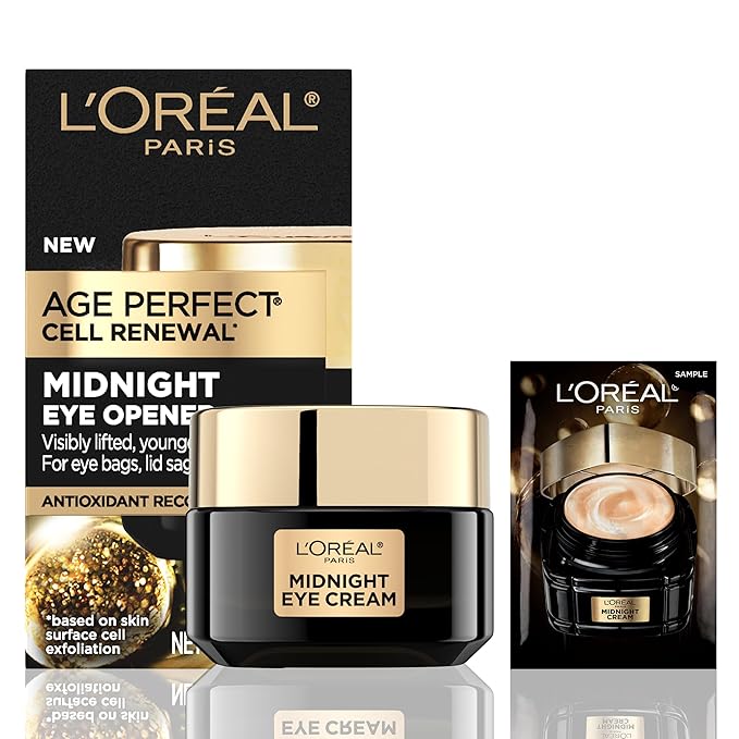 L'Oreal Paris Age Perfect Cell Renewal Midnight Eye Cream, Antioxidant-Rich Under Eye Cream to Treat 8 Signs of Aging, Includes Night Cream Sample